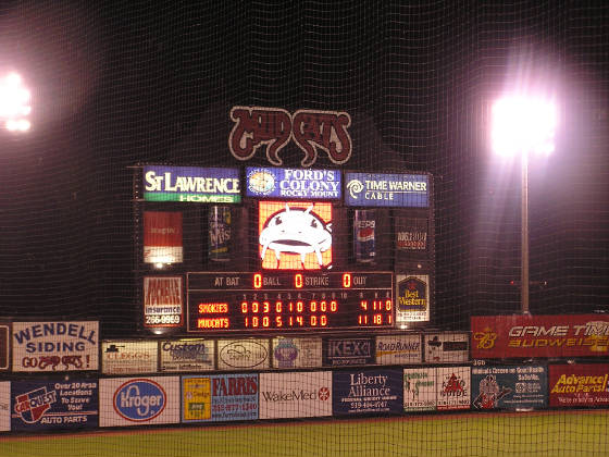 One of the scoreboards at Five County Stadium 