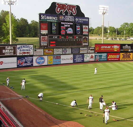 Warming up for a game at Five County Stadium